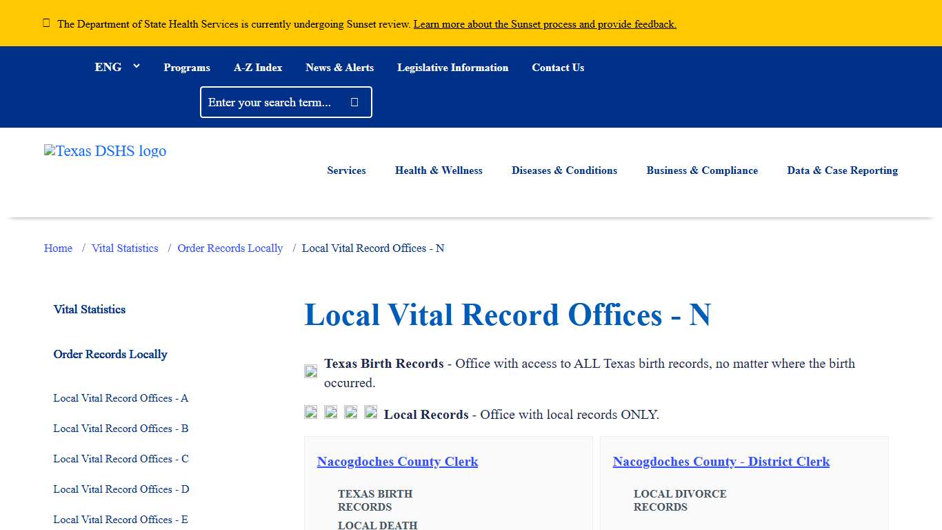 Local Vital Record Offices - N Texas DSHS
